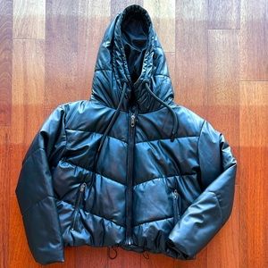 Faux Leather Quilted Puffer Jacket